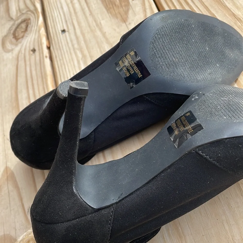 Penny Loves Kenny Freestyle Black Peep Toe Ankle Strap Heels Women’s Size 6